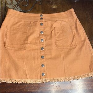 Madewell size 14 skirt Fringed Button-Down Skirt in Orange rust